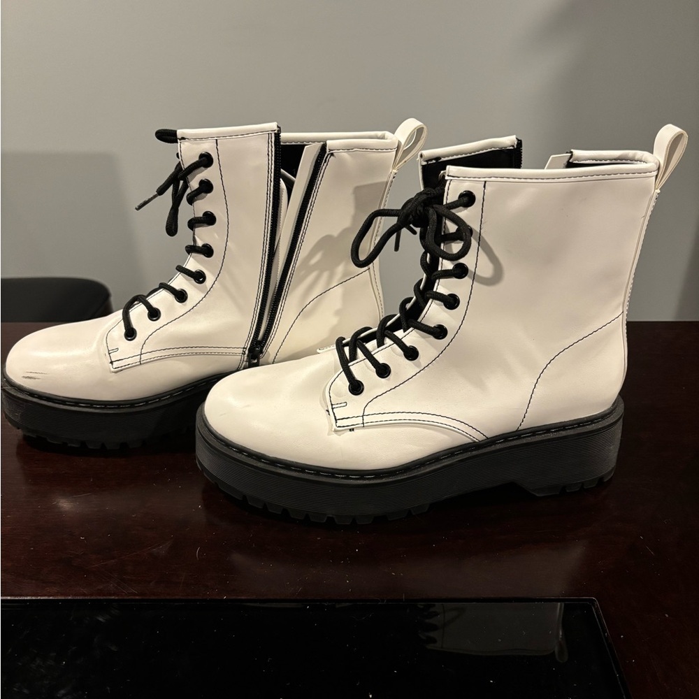 Women's White Combat Boots size 10